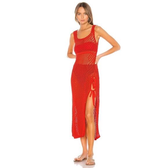 Camila Coelho Athena Crochet Dress Coral Red Size M - Picture 2 of 6